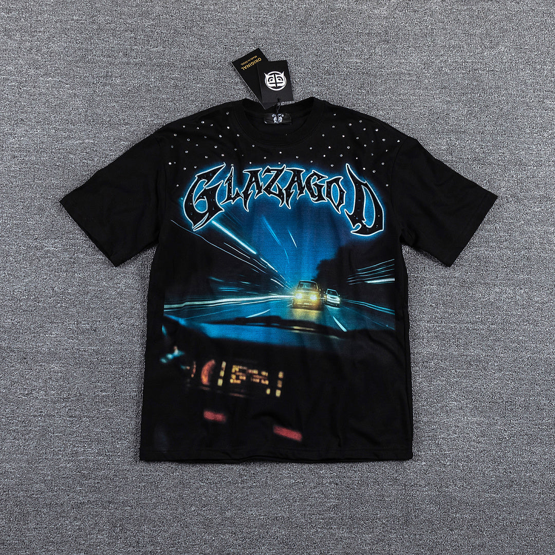 Glazagod "Destiny Is A Choice" Blue‑Cyan Double‑Sided Graphic Print Crew Neck Streetwear T‑Shirt