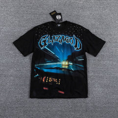 Glazagod "Destiny Is A Choice" Blue‑Cyan Double‑Sided Graphic Print Crew Neck Streetwear T‑Shirt