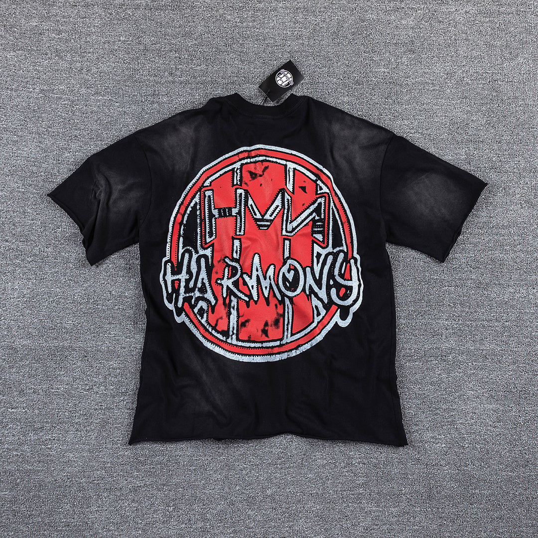 HVM Harmony Dark Scenery Graphic Black Tie‑Dye Double‑Sided Print Crew Neck Streetwear T‑Shirt