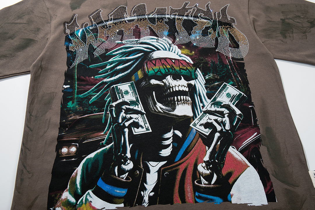 Vintage Brown Native Portrait Double‑Sided Graphic Print Crew Neck Streetwear T‑Shirt