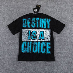 Glazagod "Destiny Is A Choice" Blue‑Cyan Double‑Sided Graphic Print Crew Neck Streetwear T‑Shirt