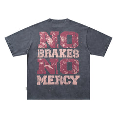 Washed Black Eagle No Mercy Double‑Sided Graphic Print Crew Neck Streetwear T‑Shirt