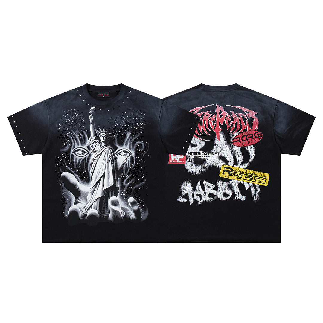 Bad Abbey Black‑Washed Double‑Sided Graphic Print Crew‑Neck Streetwear T‑Shirt