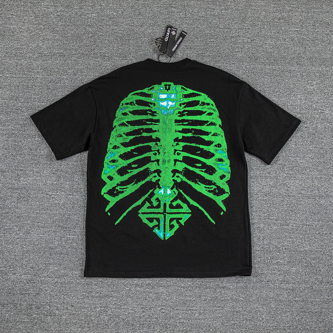Green Skeleton Ribcage Double‑Sided Graphic Print Crew Neck Streetwear T‑Shirt