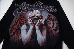 Black Gothic Angel Red Graphic Pullover Oversized Hoodie Urban Streetwear Sweatshirt