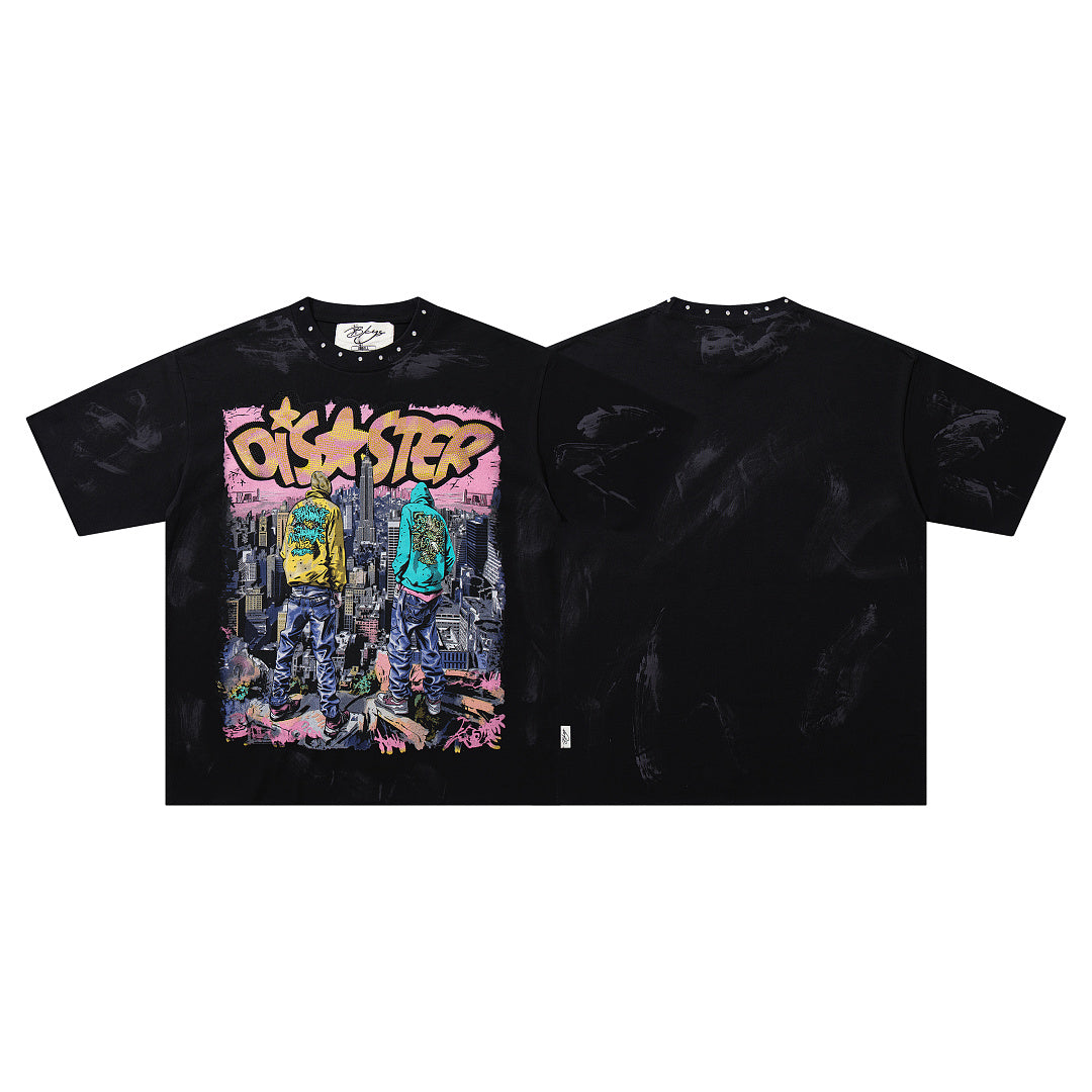 No Peace Graffiti Robot Double‑Sided Graphic Print Crew Neck Streetwear T‑Shirt