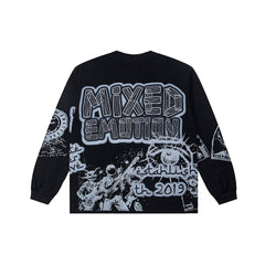 Black Gothic Skull Art Long Sleeve T‑Shirt Urban Underground Streetwear