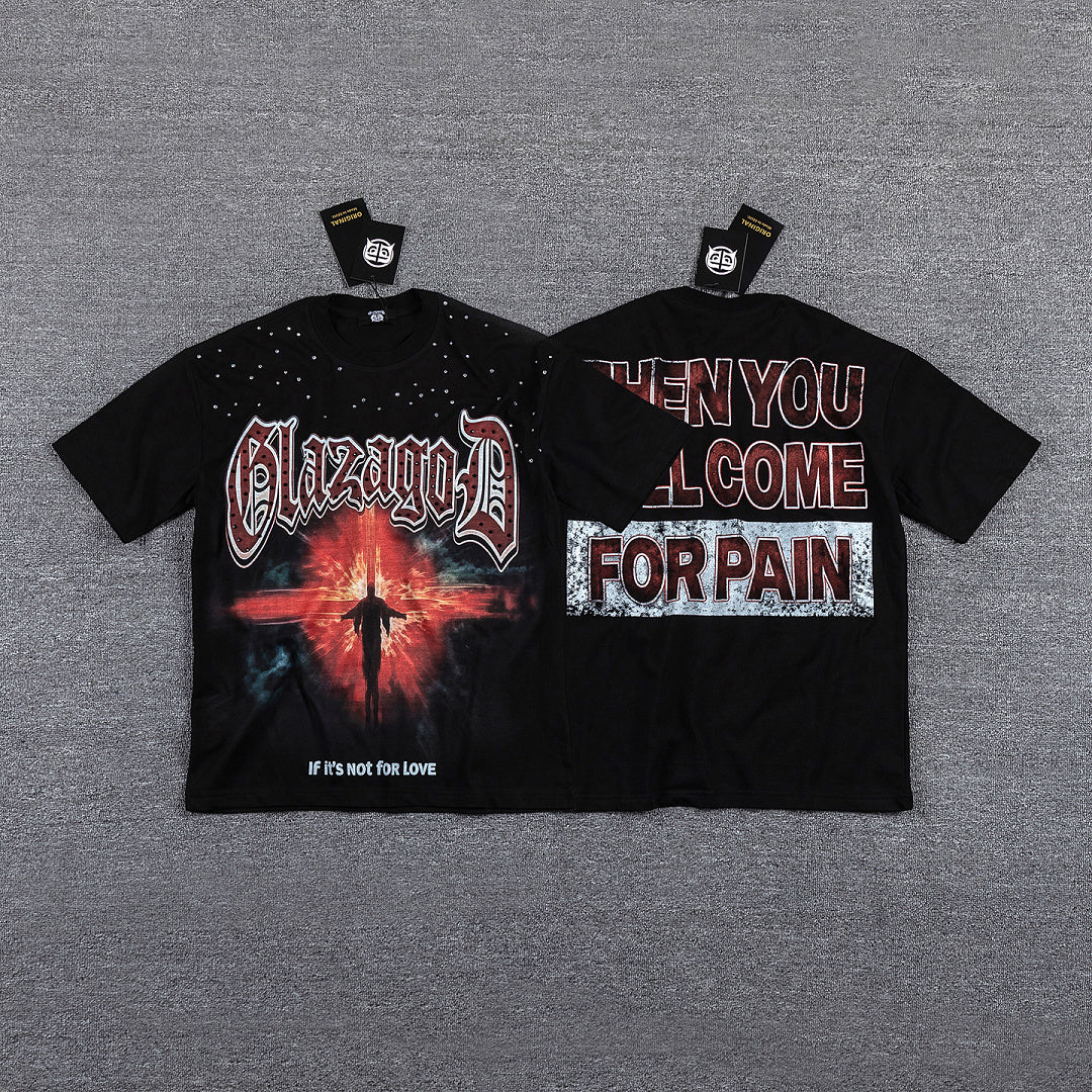 Glazagod Red Star "Then You Welcome For Pain" Double‑Sided Graphic Print Crew Neck Streetwear T‑Shirt