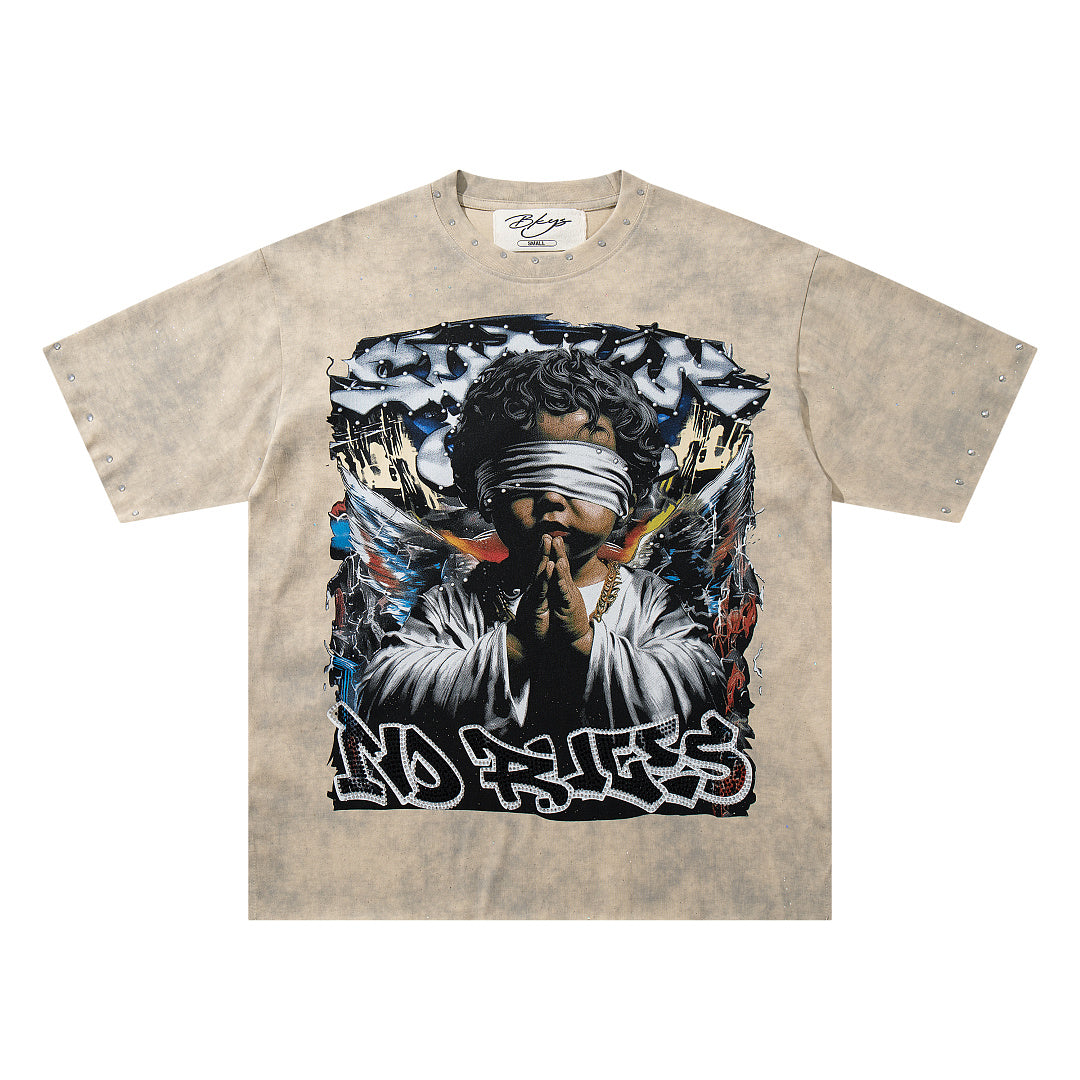 Rockstar Skull Graffiti Off‑White Washed Graphic Print Crew‑Neck Streetwear T‑Shirt