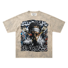 Rockstar Skull Graffiti Off‑White Washed Graphic Print Crew‑Neck Streetwear T‑Shirt