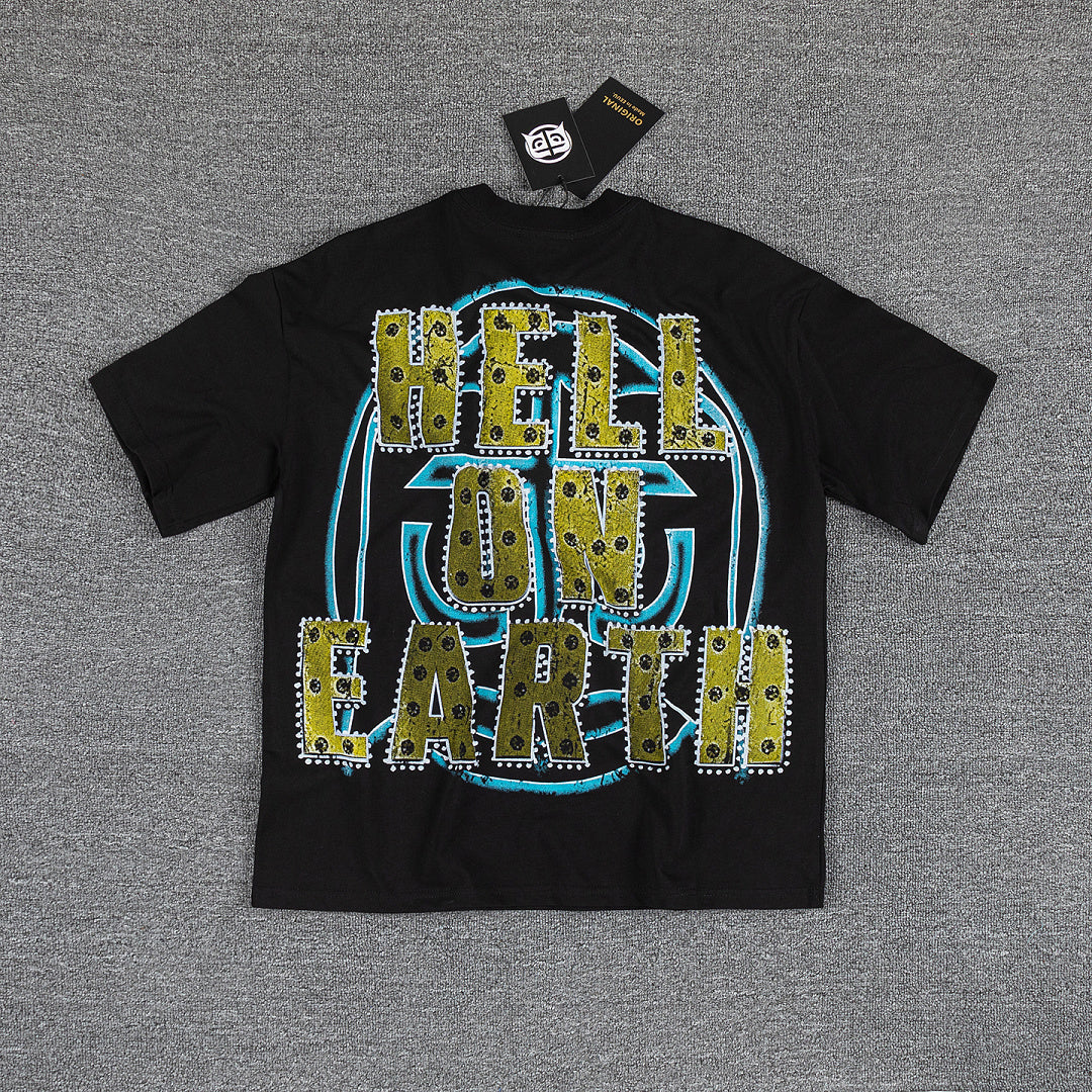 Glazagod Blue Fire Earth Double‑Sided Graphic Print Crew Neck Streetwear T‑Shirt