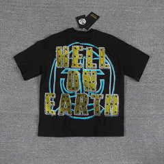 Glazagod Blue Fire Earth Double‑Sided Graphic Print Crew Neck Streetwear T‑Shirt