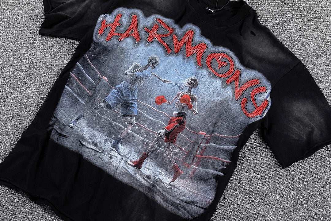 HVM Harmony Dark Scenery Graphic Black Tie‑Dye Double‑Sided Print Crew Neck Streetwear T‑Shirt