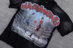 HVM Harmony Dark Scenery Graphic Black Tie‑Dye Double‑Sided Print Crew Neck Streetwear T‑Shirt