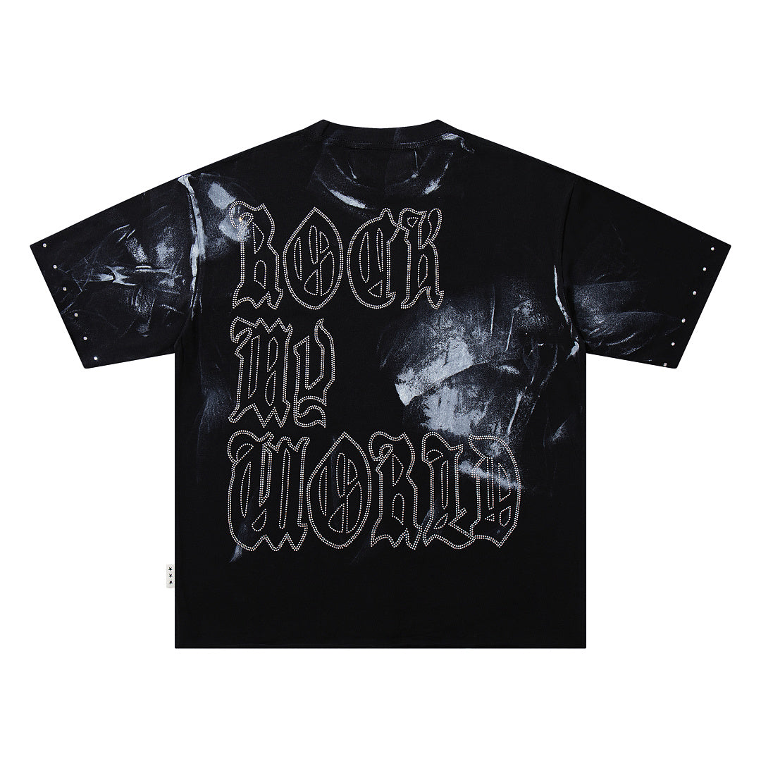 Rock The World Skull Warrior Double‑Sided Graphic Print Crew Neck Streetwear T‑Shirt