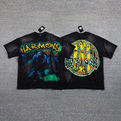 HVM Harmony Blue‑Green Tie‑Dye Double‑Sided Graphic Print Crew Neck Streetwear T‑Shirt