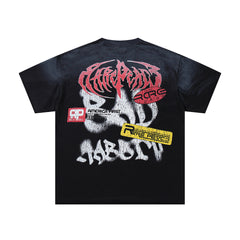 Bad Abbey Black‑Washed Double‑Sided Graphic Print Crew‑Neck Streetwear T‑Shirt