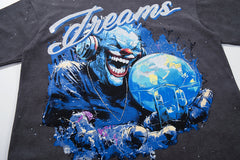 Dreams Crystal‑Ball Blue Demon Graphic Print Crew‑Neck Streetwear T‑Shirt