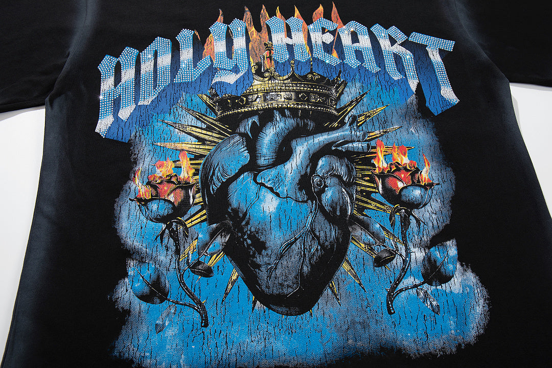 World Might Survive Black‑Washed Double‑Sided Graphic Print Crew‑Neck Streetwear T‑Shirt