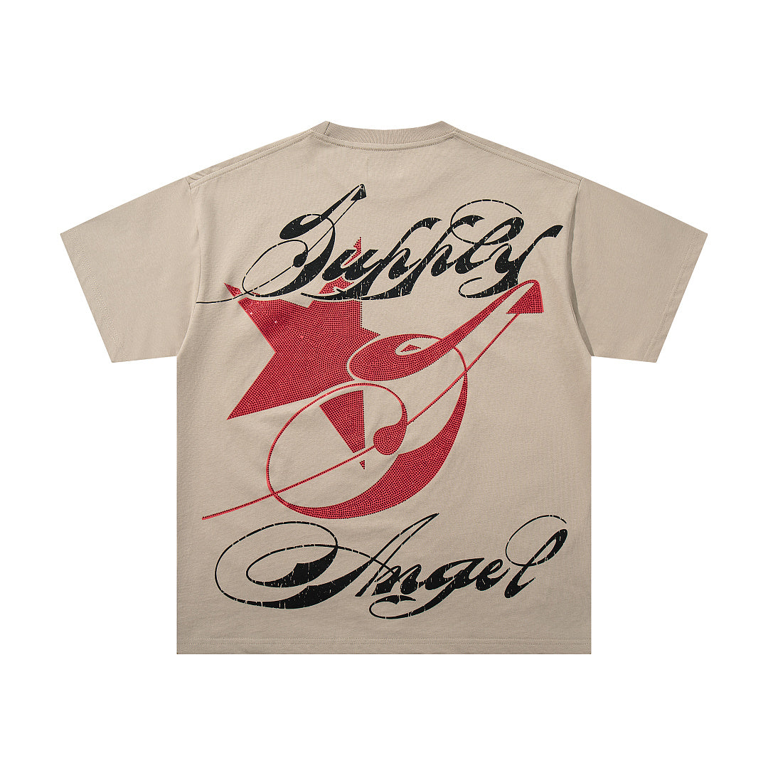 Vintage Tempted Angel Beige Vintage‑Washed Double‑Sided Graphic Print Crew‑Neck Streetwear T‑Shirt