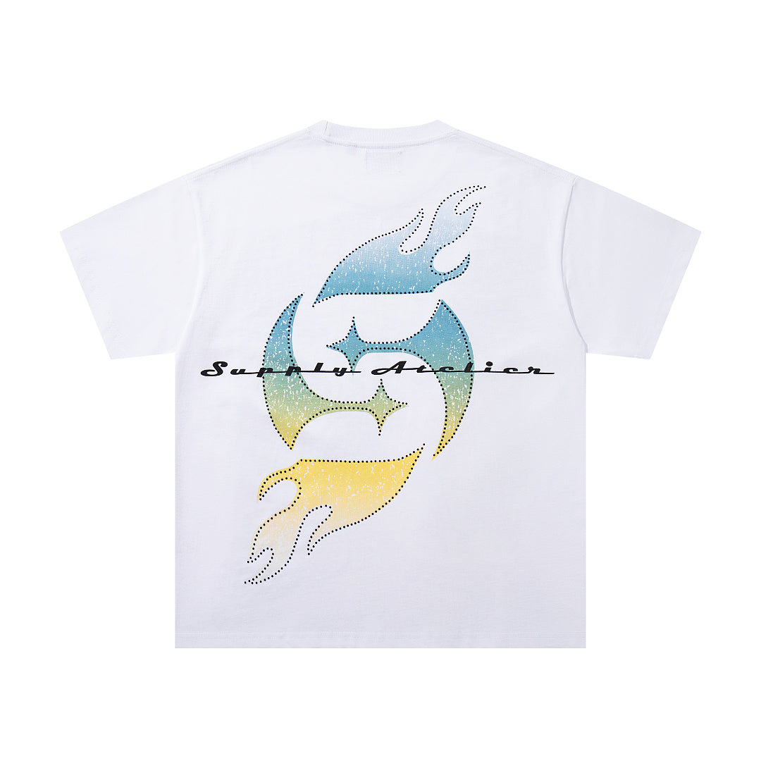 Supply Secrets White Vintage‑Washed Double‑Sided Graphic Print Crew‑Neck Streetwear T‑Shirt
