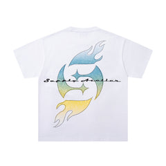 Supply Secrets White Vintage‑Washed Double‑Sided Graphic Print Crew‑Neck Streetwear T‑Shirt