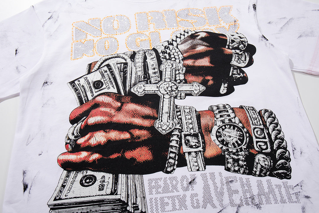 Fear Of Being Average White Splatter Double‑Sided Graphic Print Crew Neck Streetwear T‑Shirt