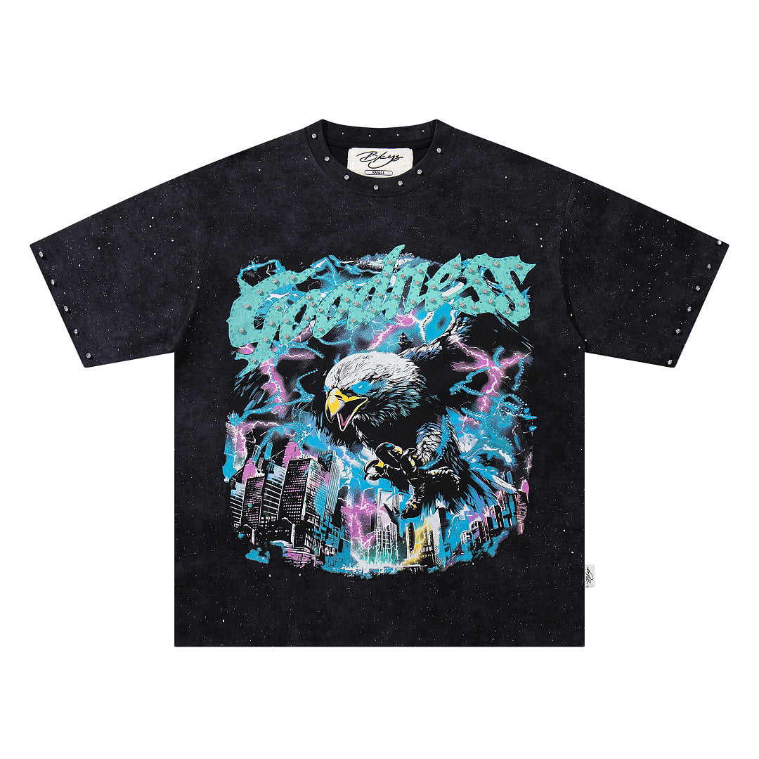 Eagle No Mercy Double‑Sided Graphic Print Crew Neck Streetwear T‑Shirt