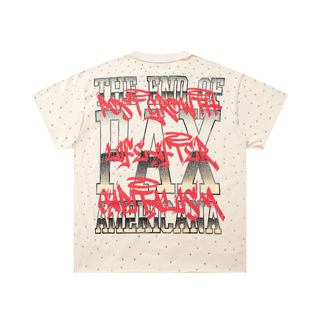 Retro Figure Portrait Off‑White Washed Double‑Sided Graphic Print Crew‑Neck Streetwear T‑Shirt