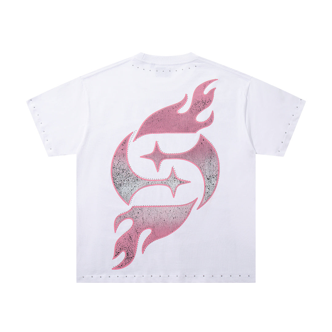 Rebel Skull White Vintage‑Washed Double‑Sided Graphic Print Crew‑Neck Streetwear T‑Shirt