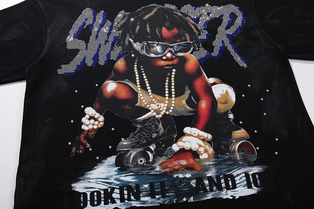Lookin Fly And Icy Skull Hip‑Hop Double‑Sided Graphic Print Crew Neck Streetwear T‑Shirt
