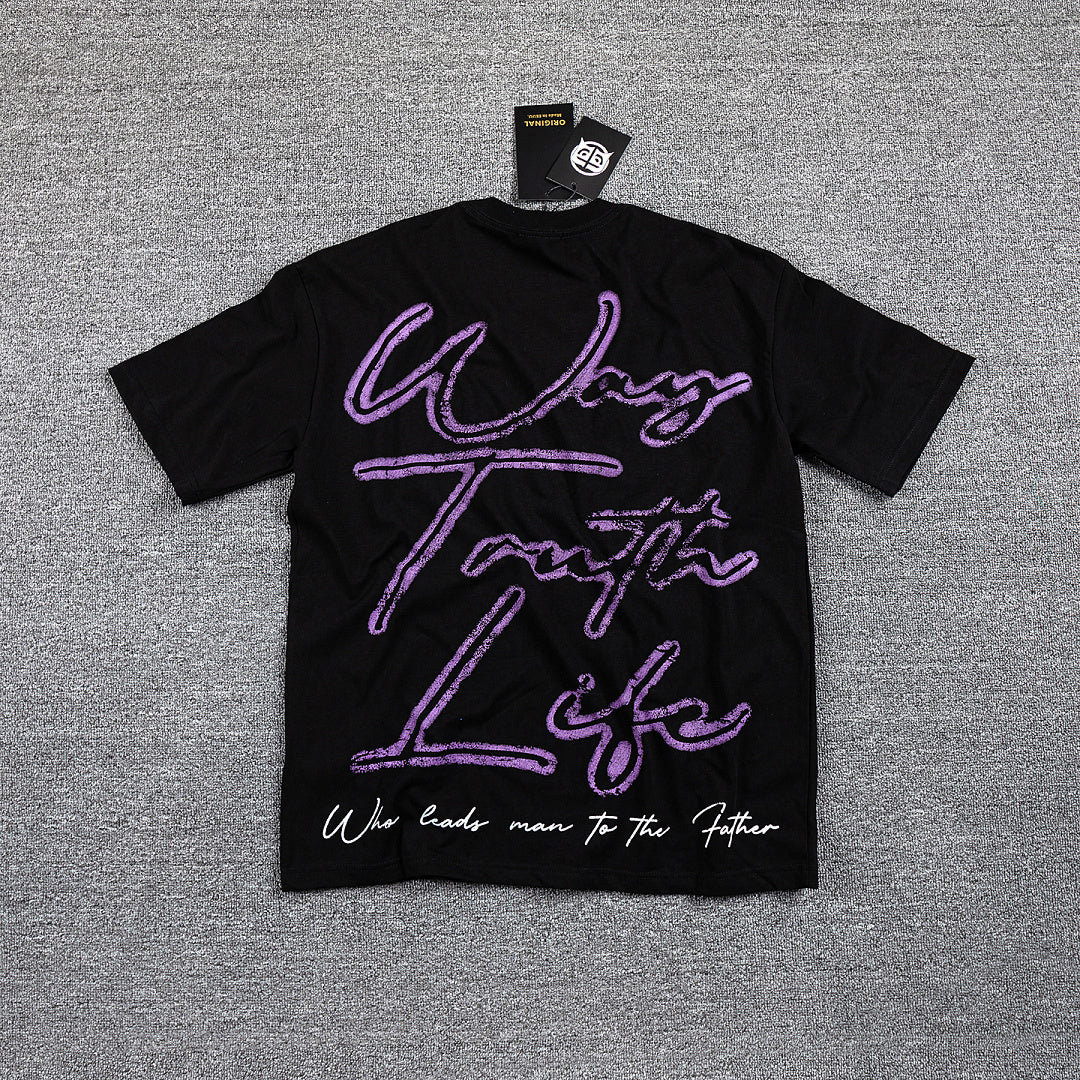 Glazagod Purple Gothic Double‑Sided Graphic Print Crew Neck Streetwear T‑Shirt