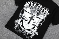 Gothic Cross Skull Double‑Sided Graphic Print Crew Neck Streetwear T‑Shirt