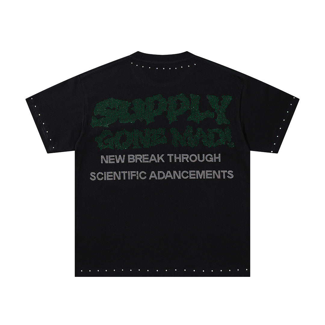 Green Skull Warrior Black Vintage‑Washed Double‑Sided Graphic Print Crew‑Neck Streetwear T‑Shirt