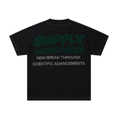 Green Skull Warrior Black Vintage‑Washed Double‑Sided Graphic Print Crew‑Neck Streetwear T‑Shirt