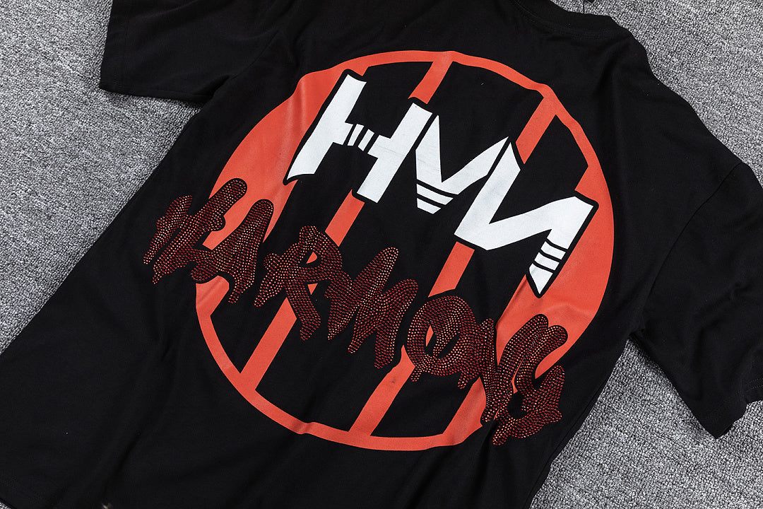 HVM Harmony Fiery Neon Figure Black Double‑Sided Graphic Print Crew Neck Streetwear T‑Shirt