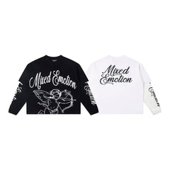 Black & White Angel Art Long Sleeve T‑Shirt Urban Streetwear