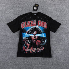 Glazagod Red Portrait Totem Double‑Sided Graphic Print Crew Neck Streetwear T‑Shirt