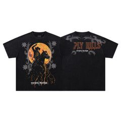 Supply Hills Black‑Washed Double‑Sided Graphic Print Crew‑Neck Streetwear T‑Shirt
