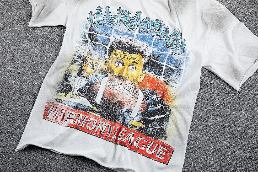 HVM Harmony Retro Car Art Tie‑Dye White Double‑Sided Graphic Print Crew Neck Streetwear T‑Shirt