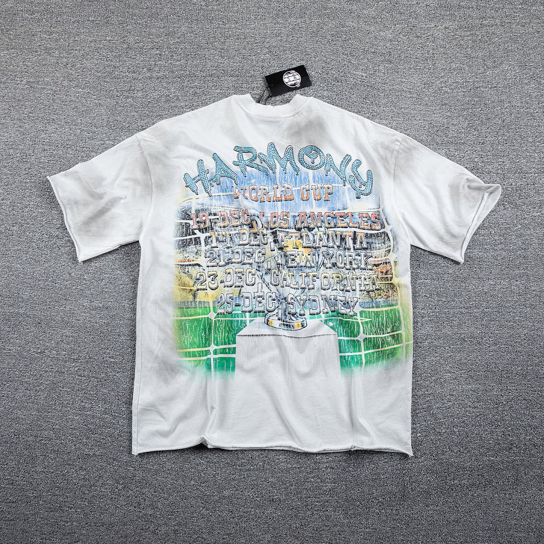 HVM Harmony Retro Car Art Tie‑Dye White Double‑Sided Graphic Print Crew Neck Streetwear T‑Shirt