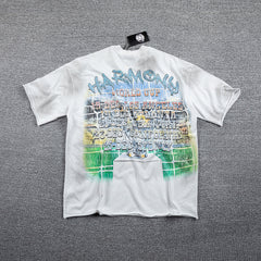 HVM Harmony Retro Car Art Tie‑Dye White Double‑Sided Graphic Print Crew Neck Streetwear T‑Shirt