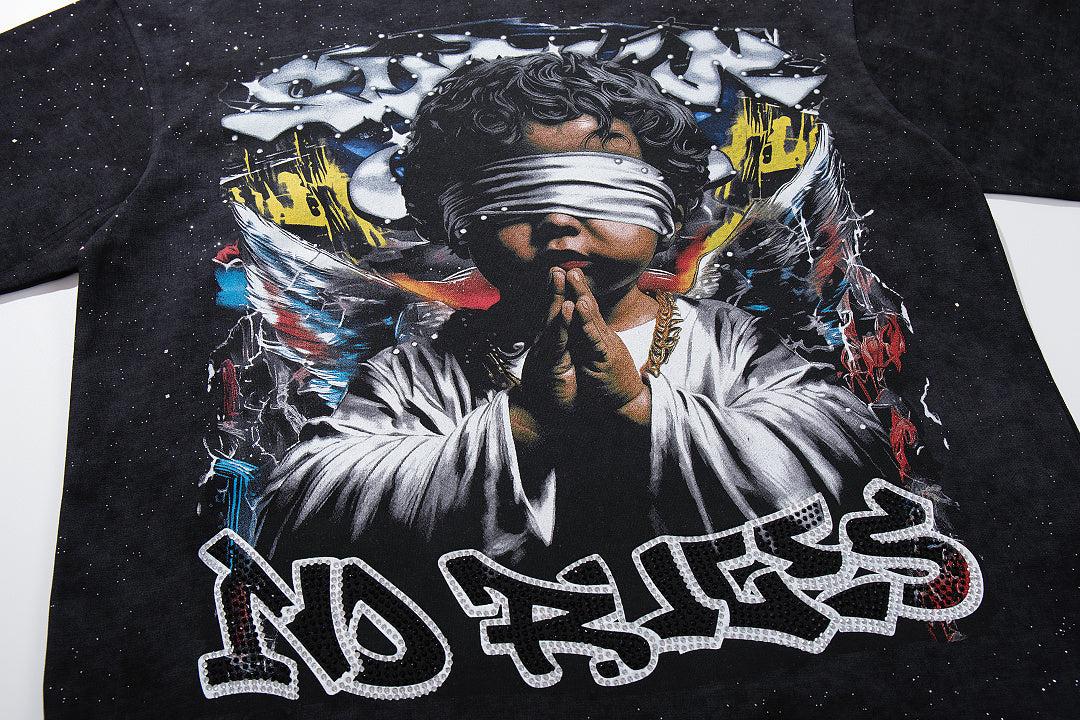 Rockstar Skull Graffiti Graphic Print Crew Neck Streetwear T‑Shirt