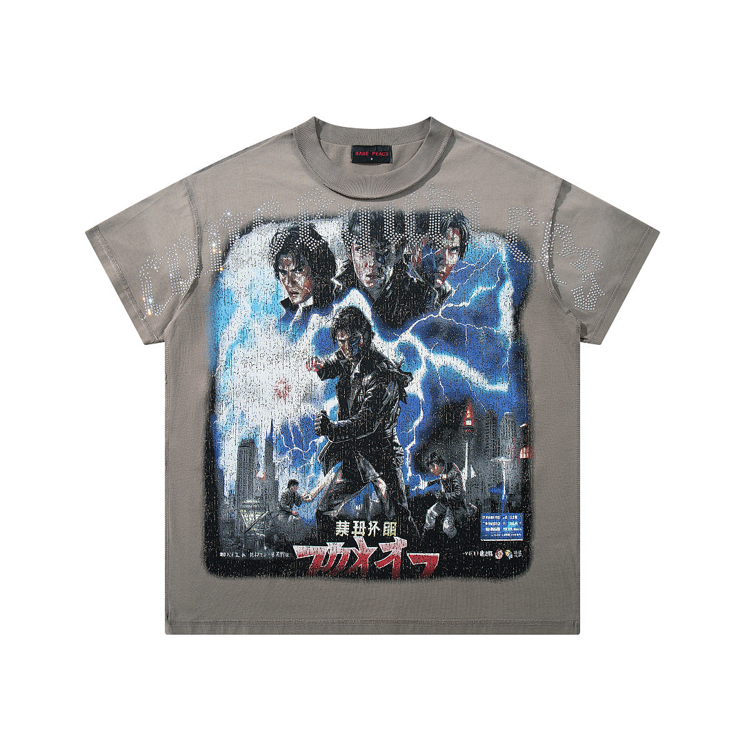 The End Of Pax Americana Taupe‑Washed Double‑Sided Graphic Print Crew‑Neck Streetwear T‑Shirt