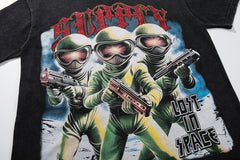 Soldier Troop Black Vintage‑Washed Double‑Sided Graphic Print Crew‑Neck Streetwear T‑Shirt