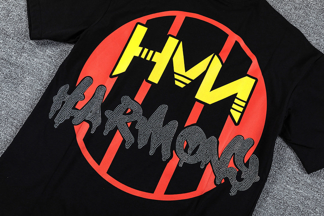 HVM Harmony Multicolor Chaos Figure Black Double‑Sided Graphic Print Crew Neck Streetwear T‑Shirt