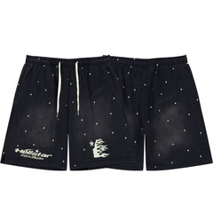 Retro Distressed Star Print Elastic Waist Loose‑Fit Men’s Casual Shorts