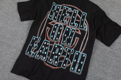 Glazagod Black Retro Fire Earth Gothic Graphic Print Crew Neck Streetwear T‑Shirt