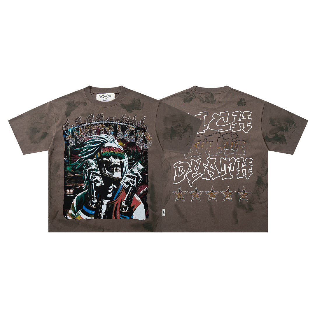 Vintage Brown Native Portrait Double‑Sided Graphic Print Crew Neck Streetwear T‑Shirt