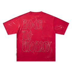Red Washed Warrior Portrait Double‑Sided Graphic Print Crew Neck Streetwear T‑Shirt